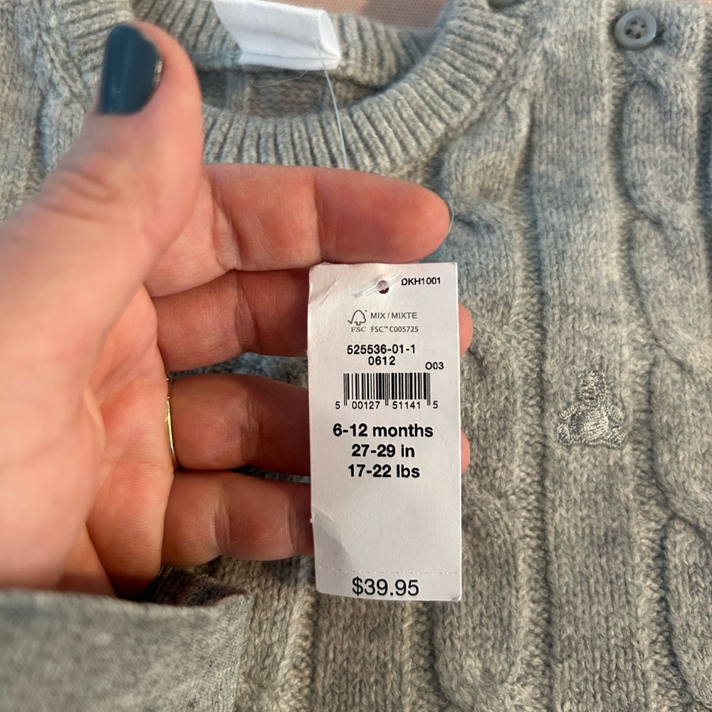 GAP Light Gray Cable Knit 6-12 Months Baby Sweater - Picture 4 of 7